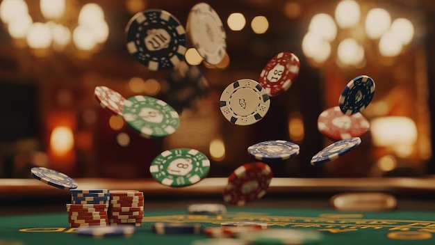Live dealer table layout Casino Hold'em table layout with dealer and player cards visible
